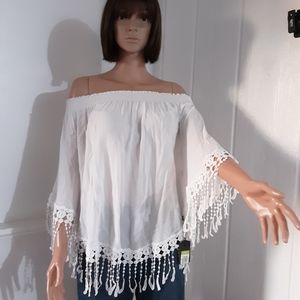 Mossimo #457 Women's Off Shoulder Top Tunic Sz M White NWT